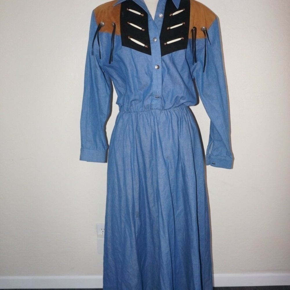 Diamond L Western Wear Fringed Denim Leather Dress - Picture 2 of 11